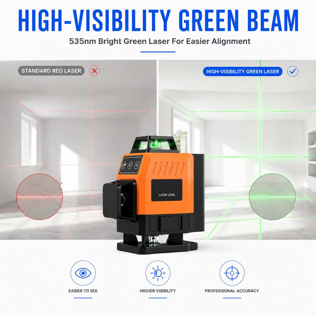 16 lines laser level high visibility green beam 