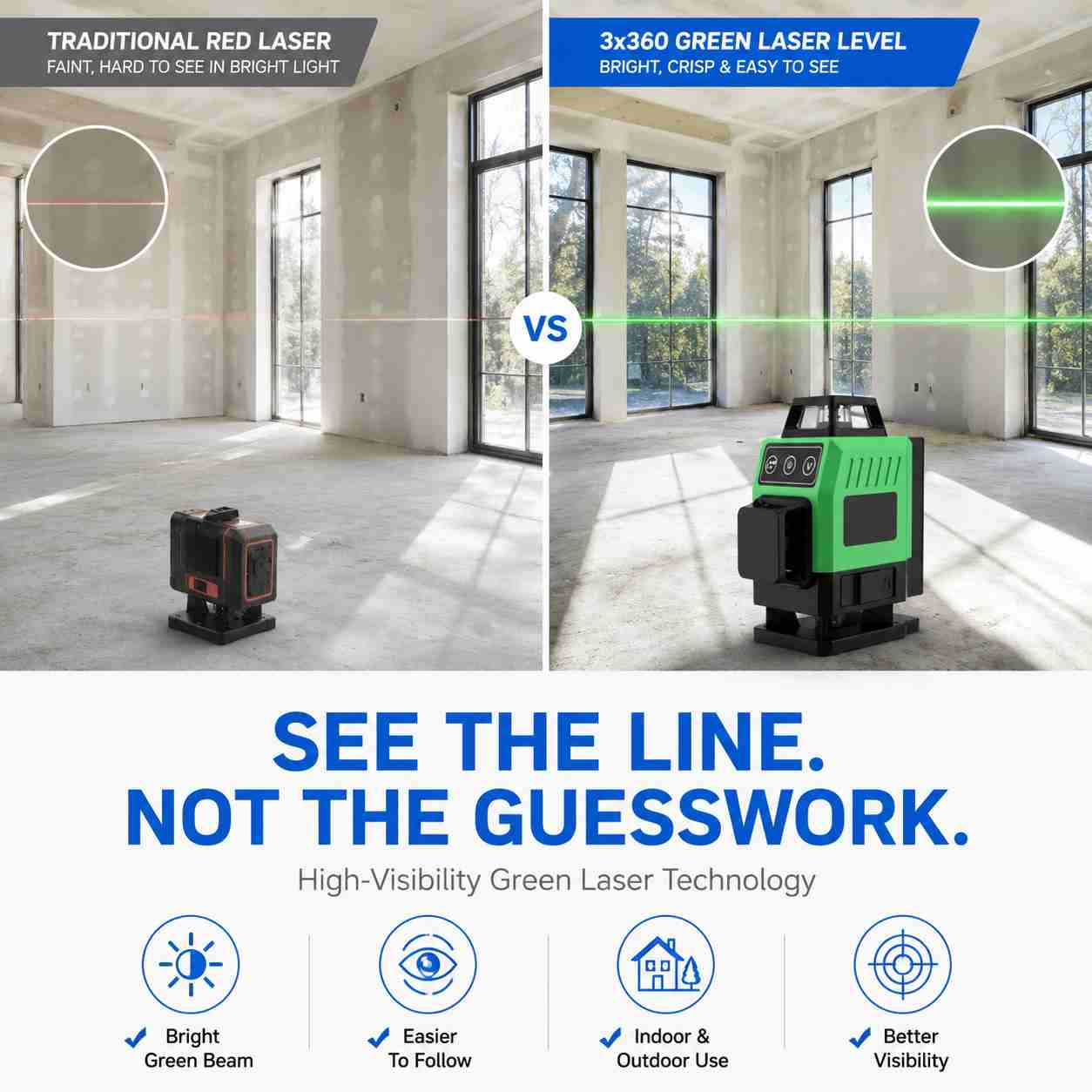 3x360 laser level see the line
