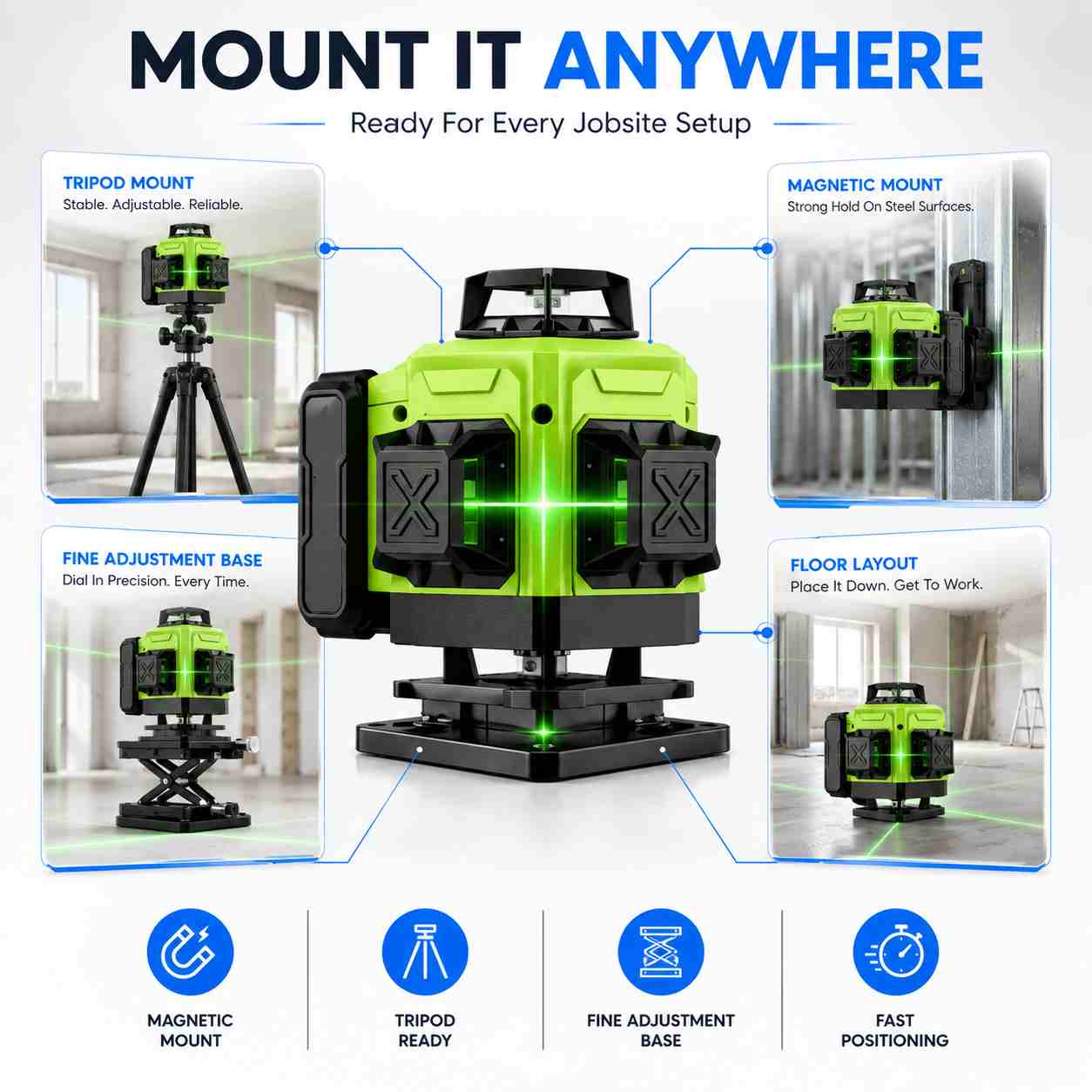 4d Laser Level Mount Anywhere