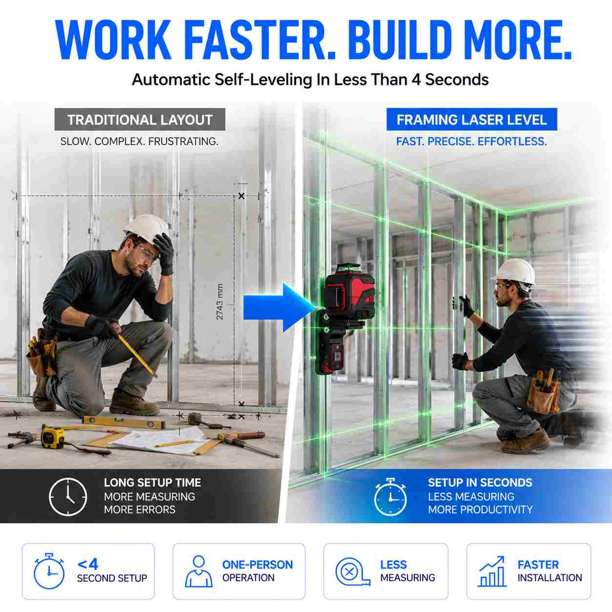 Framing laser level Faster Installation