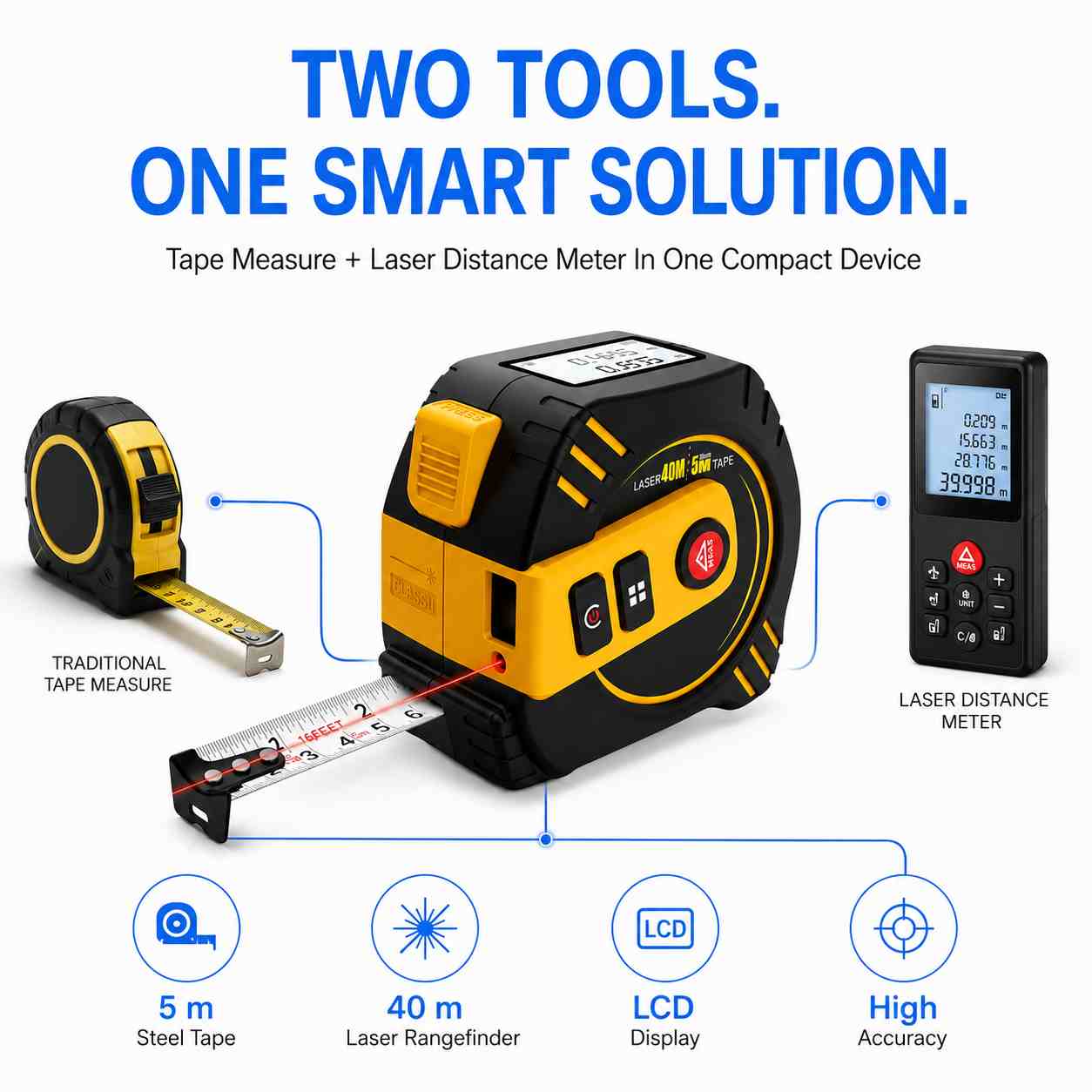 laser tape measure 2 in 1 laser distance meter