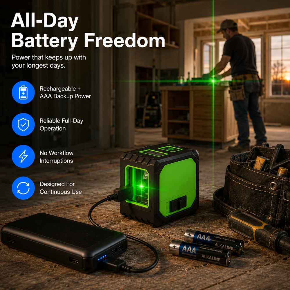All day battery thank to the Pocket laser level